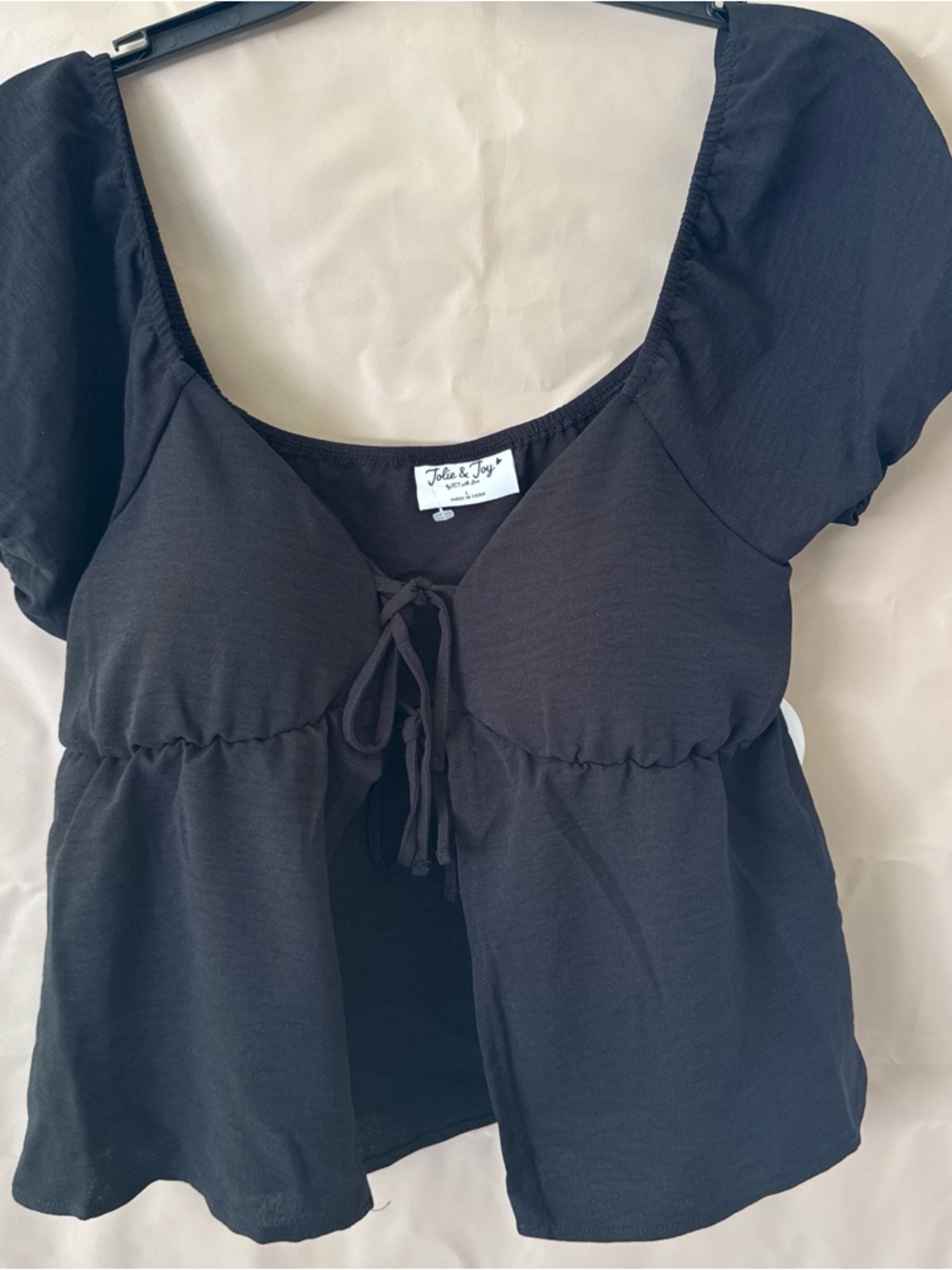 Jolie & Joy Black Tie-Front Peplum Blouse - Women's